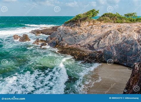 Toco Trinidad And Tobago West Indies Rough Sea Beach Cliff Edge