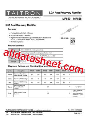 MR851 Datasheet PDF TAITRON Components Incorporated