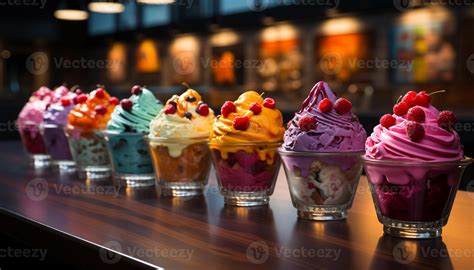 Ai Generated Refreshing Ice Cream Sundae A Sweet Indulgence On A Summer Night Generated By Ai