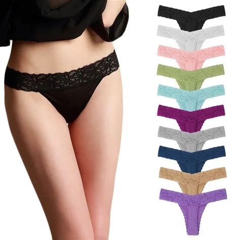 10 Pcs Pack Elegant Lace Cotton Women G String Thong Plus Size Panties