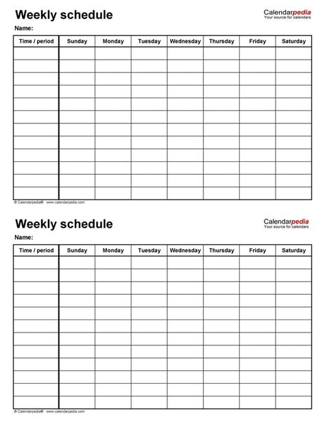 Schedule Sheets Printable Free