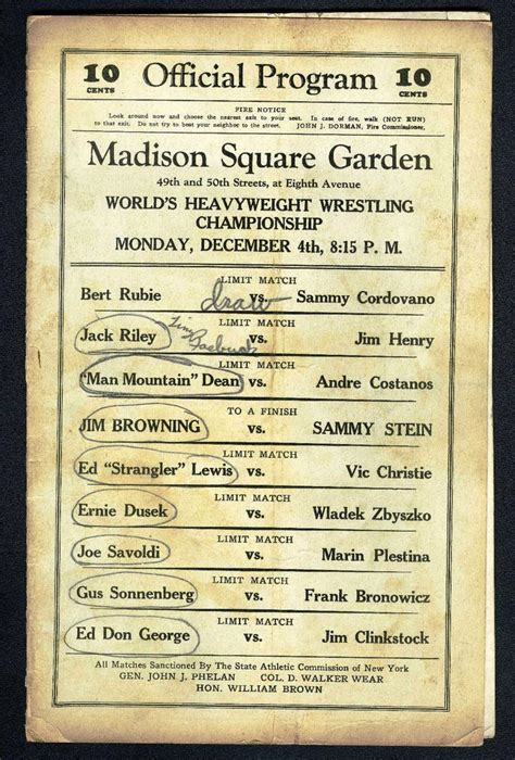 Rare Vintage 1933 Madison Square Garden Wrestling Program Ed