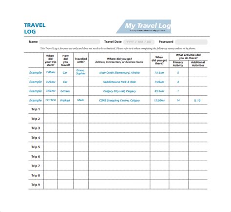 Travel Log Template | Free Log Templates