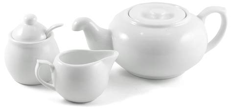 OmniWare White Ceramic Teapot Set with Creamer and Sugar, 3 Piece Set ...