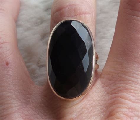 Zilveren Ring Gezet Met Ovale Facet Onyx Mm Zilveren Edelsteen Ringen