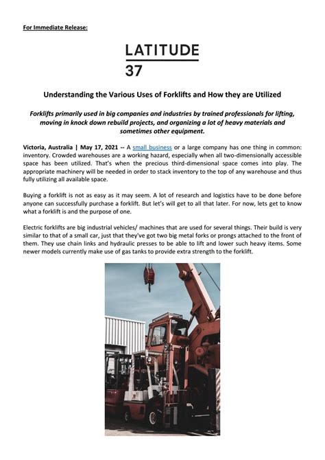 Understanding The Various Uses Of Forklifts And How They Are Utilized By Flash News Release Issuu