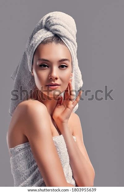 Beauty Portrait Cheerful Attractive Half Naked Stock Photo 1803955639