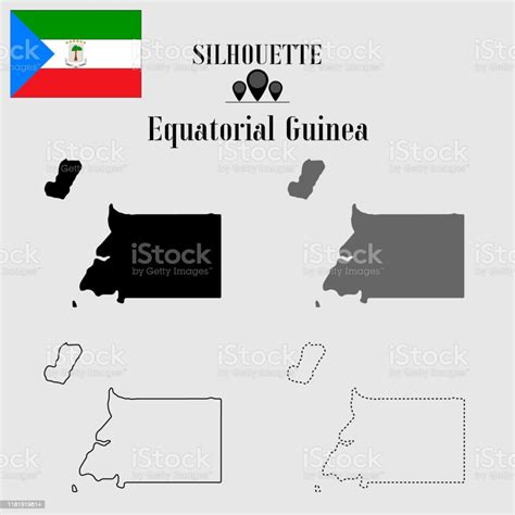 적도 기니 윤곽 세계지도 솔리드 대시 라인 윤곽 실루엣 국기 벡터 일러스트 디자인 배경에 고립 된 개체 요소 국가 설정에서 기호