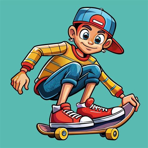 Desenho Do Menino De Skate - Um desenho de desenho animado de um menino em um skate com um chapéu ...
