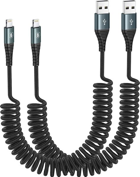 Coiled Lightning Cable 3ft Nylon Braided Iphone Charger Fast Charging For Car [apple Mfi