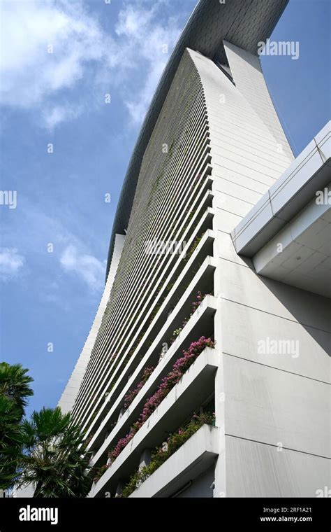 Marina Bay Sands Hotel Exterior Wall Vertical Panorama On A Hot Summer