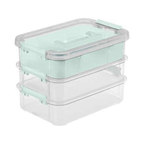 Sterilite Stack Carry 3 Layer Handle Box Tray Baby Jade Walmart