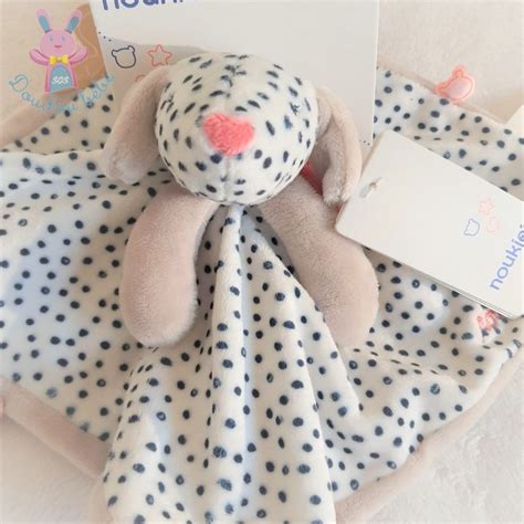 Doudou Plat Chien Amy Zo Blanc Beige Pois Noir Noukie S