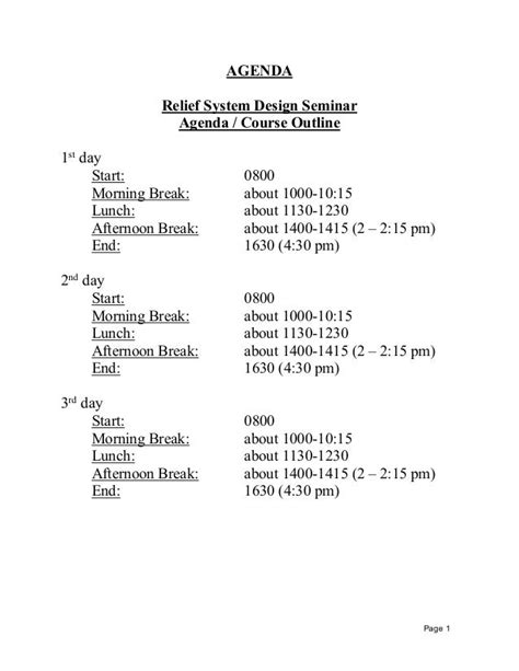 relief system design agenda seminar outline