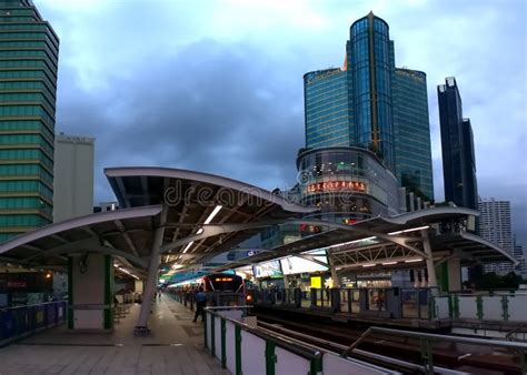 The Skytrain Stops At The Sukhumvit Bts Station On Asok Montri