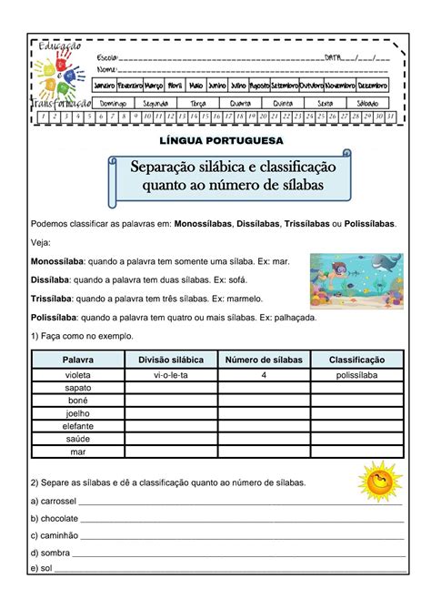 Blog Educação e Transformação Separação silábica e classificação