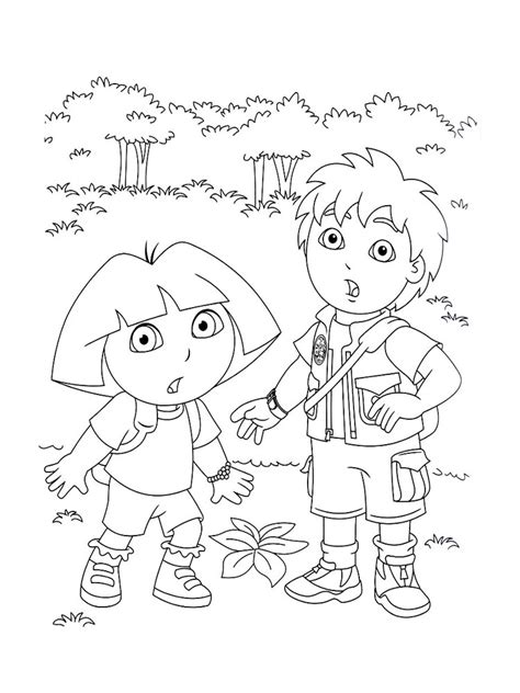 Dora and Diego in the forest coloring page