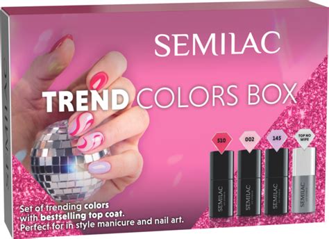 Semilac Trend Colors Box Zestaw Lakier W Hybrydowych Top Coat