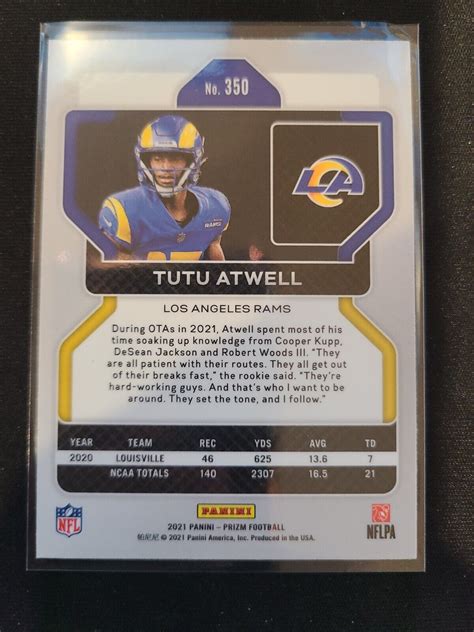 Panini Prizm Nfl Football Tutu Atwell Ernest Jones Rc