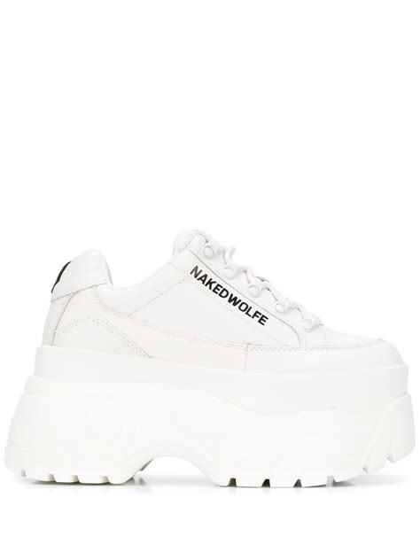 White Ridged Sole Platform Sneakers By Naked Wolfe