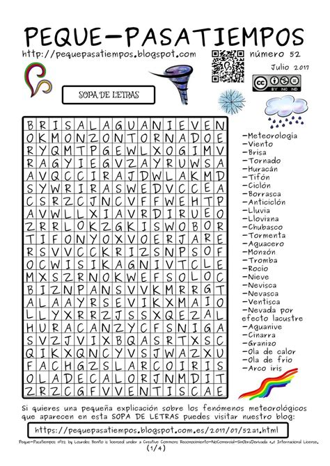 Peque Pasatiempos Nº52 Ejercicios De Memoria Sopa De Letras Meteorología