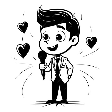 Premium Vector Cute Cartoon Man Singing Karaoke With Microphone