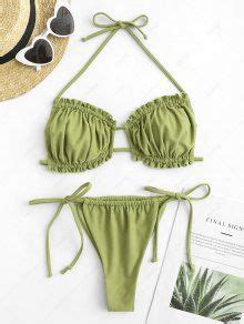 ZAFUL Ruffle Halter Loincloth Bikini Swimwear In LIGHT GREEN ZAFUL 2025