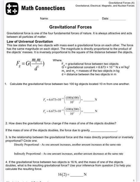 Gravitational Force Worksheet Worksheet Hot Sex Picture