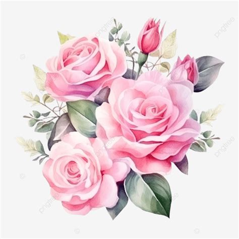 Pink Pastel Watercolor Rose Flower Bouquet Arrangement Bouquet