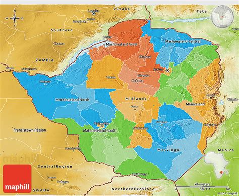 Political 3D Map of Zimbabwe, physical outside