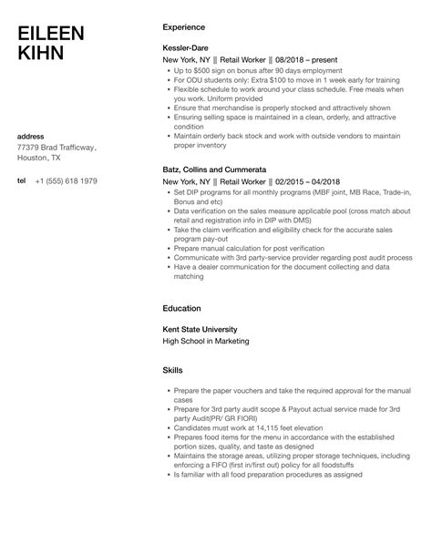 Retail Worker Resume Samples | Velvet Jobs