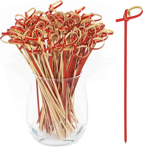 BLUE TOP Bamboo Cocktail Picks 100 PCS Red Bamboo Skewers 6 Inch With