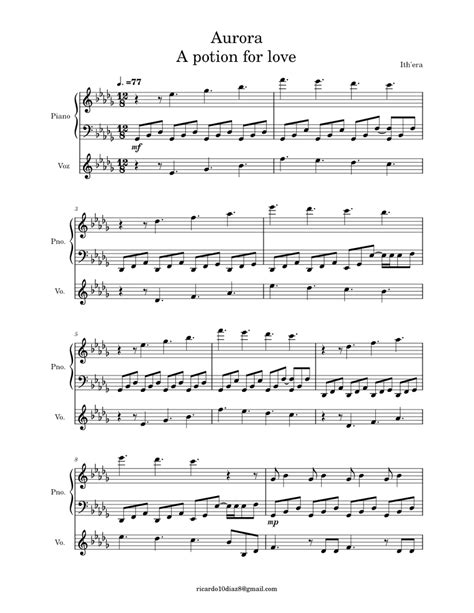 A Potion For Love Aurora Sheet Music For Piano Vocals Solo