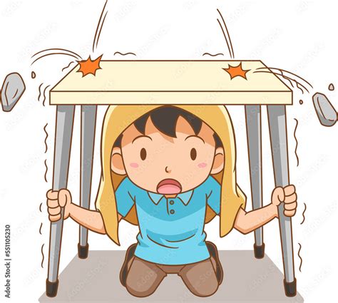 Cartoon boy hiding under the desk. Stock Illustration | Adobe Stock