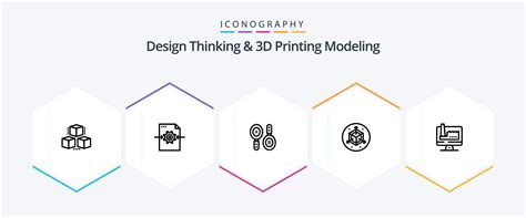 Design Thinking And D Printing Modeling Line Icon Pack Including