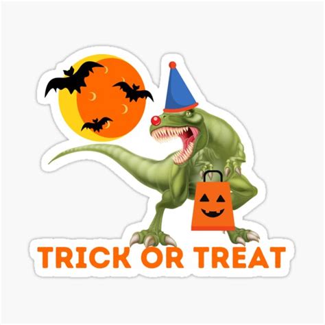 Trick Or Treat Trex With Yellow Moon And Bats Sticker For Sale By