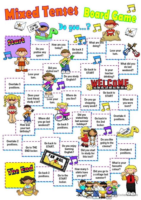 Mixed Elementary Tenses Board Game W English ESL Worksheets Pdf Doc