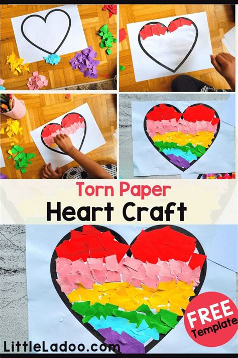 Torn Paper Heart Craft in 2024 | February crafts, Heart crafts ...