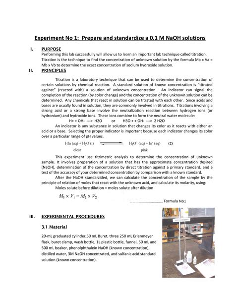 Report 1 Prepare And Standardize A 01 M Naoh Solutions Pdf