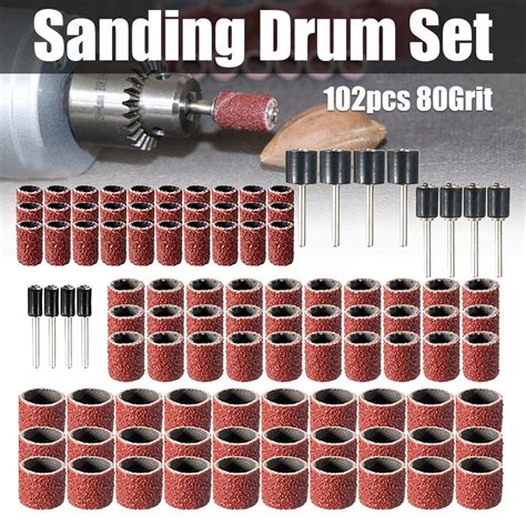 102pcs 80Grit Drum Sanding Kit Fit Rotary Tools With 1 2 3 8 1 4 EBay