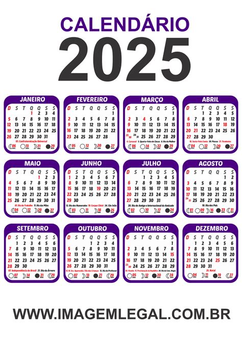 Calendário 2025 Com Feriados Para Imprimir - Calendário 2025 com Feriados para Imprimir Grátis em PNG – Imagem Legal