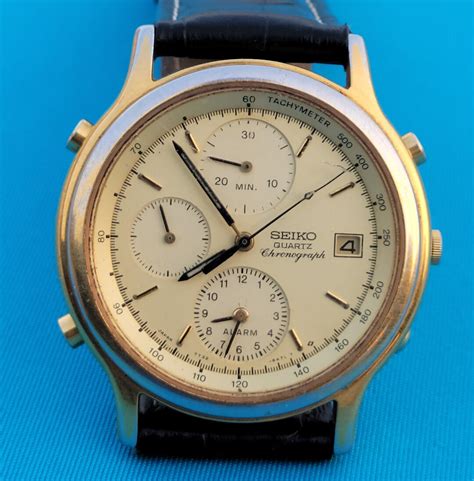 Vintage Seiko 7t32 6a5a Chronograph Alarm Quartz Gold Plated Etsy