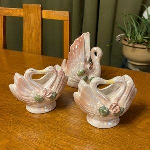 Vintage Accents Vintage Porcelain Pink Lusterware Swan Planter Set