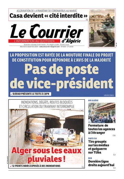 Calam O Le Courrier D Alg Rie Du Mercredi Septembre