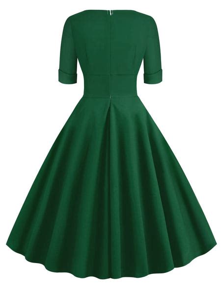 1950s Solid Sweetheart Fold Swing Dress Retro Stage