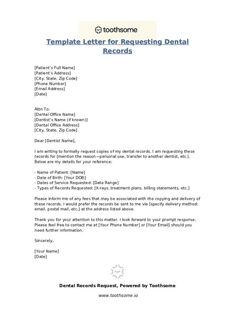 Template Letter For Requesting Dental Records Doc Template Pdffiller