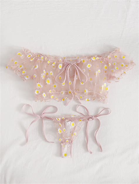 Rosa Bébé Puro Floral Lingerie sensual SHEIN Brasil