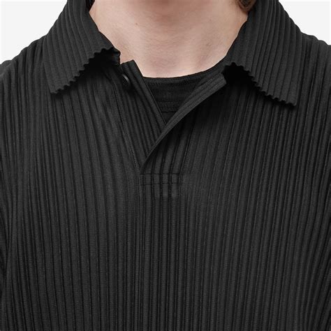 Homme Pliss Issey Miyake Pleated Long Sleeve Polo Black End Us