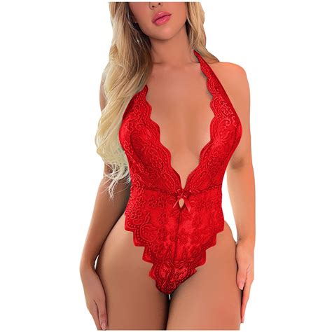 SEAOPEN Heart Panties Women Garter Lingerie Set Lace Strappy Teddy