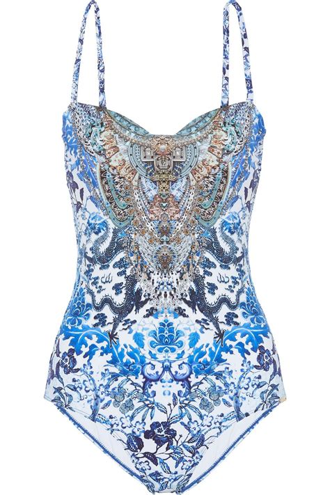 Camilla Crystal Embellished Printed Bandeau Swimsuit The Outnet